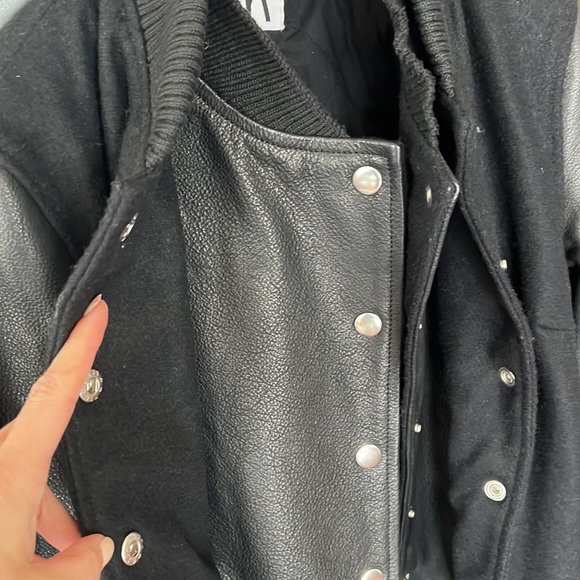 OAK Leather Sleeve Varsity Long Coat - Picture 8 of 14